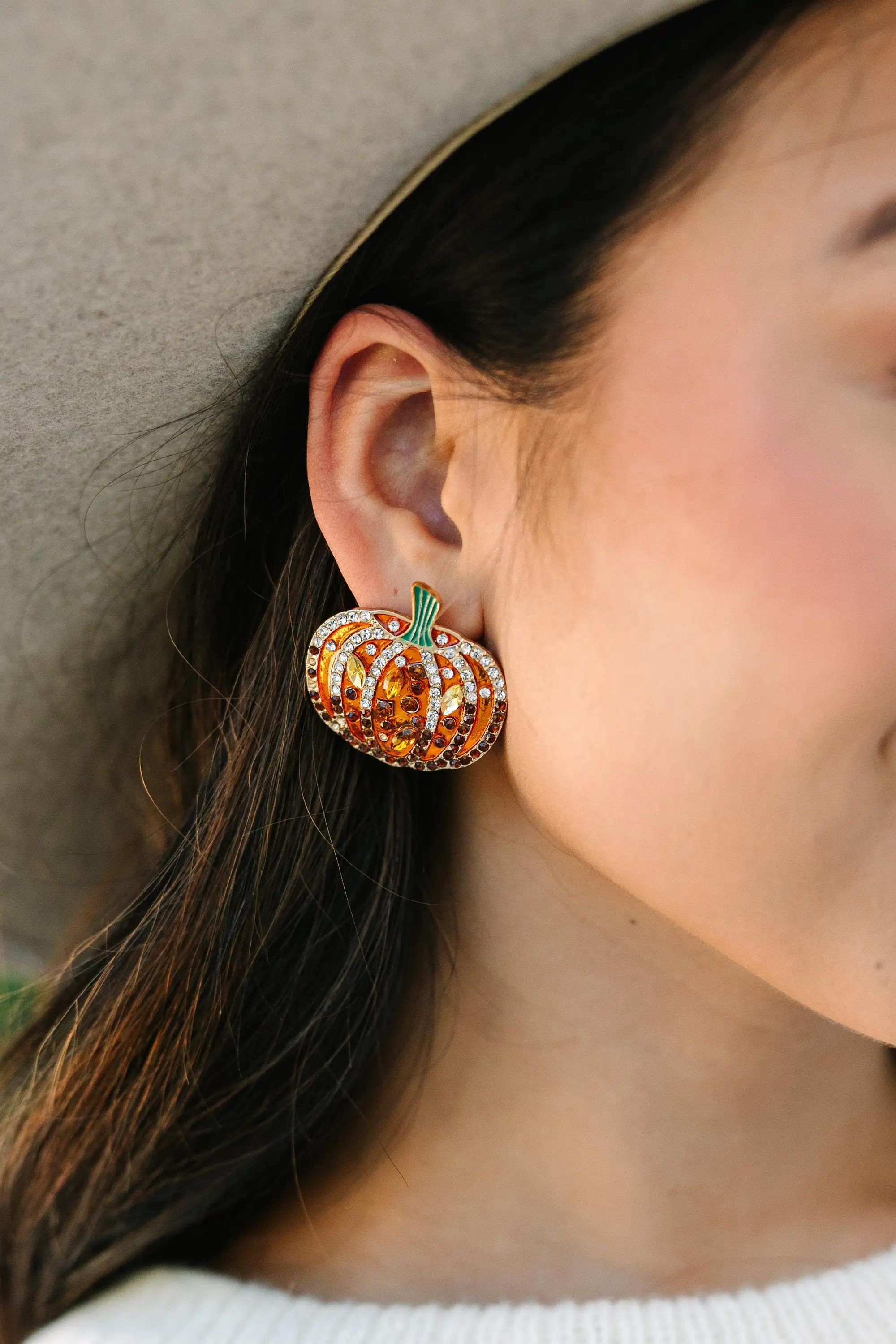 Pumpkin Rhinestone Earrings