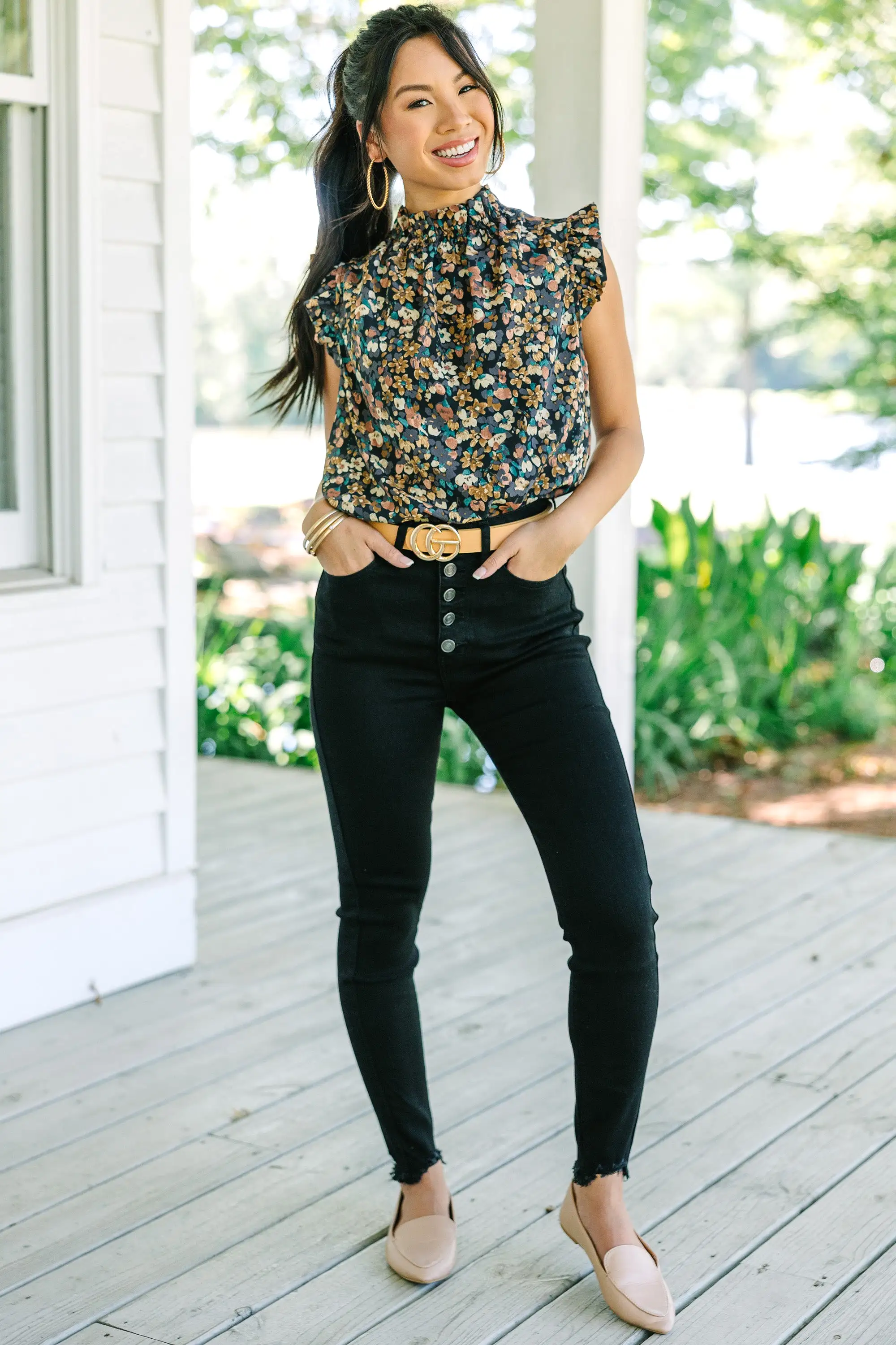 Put It To The Test Black Ditsy Floral Tank