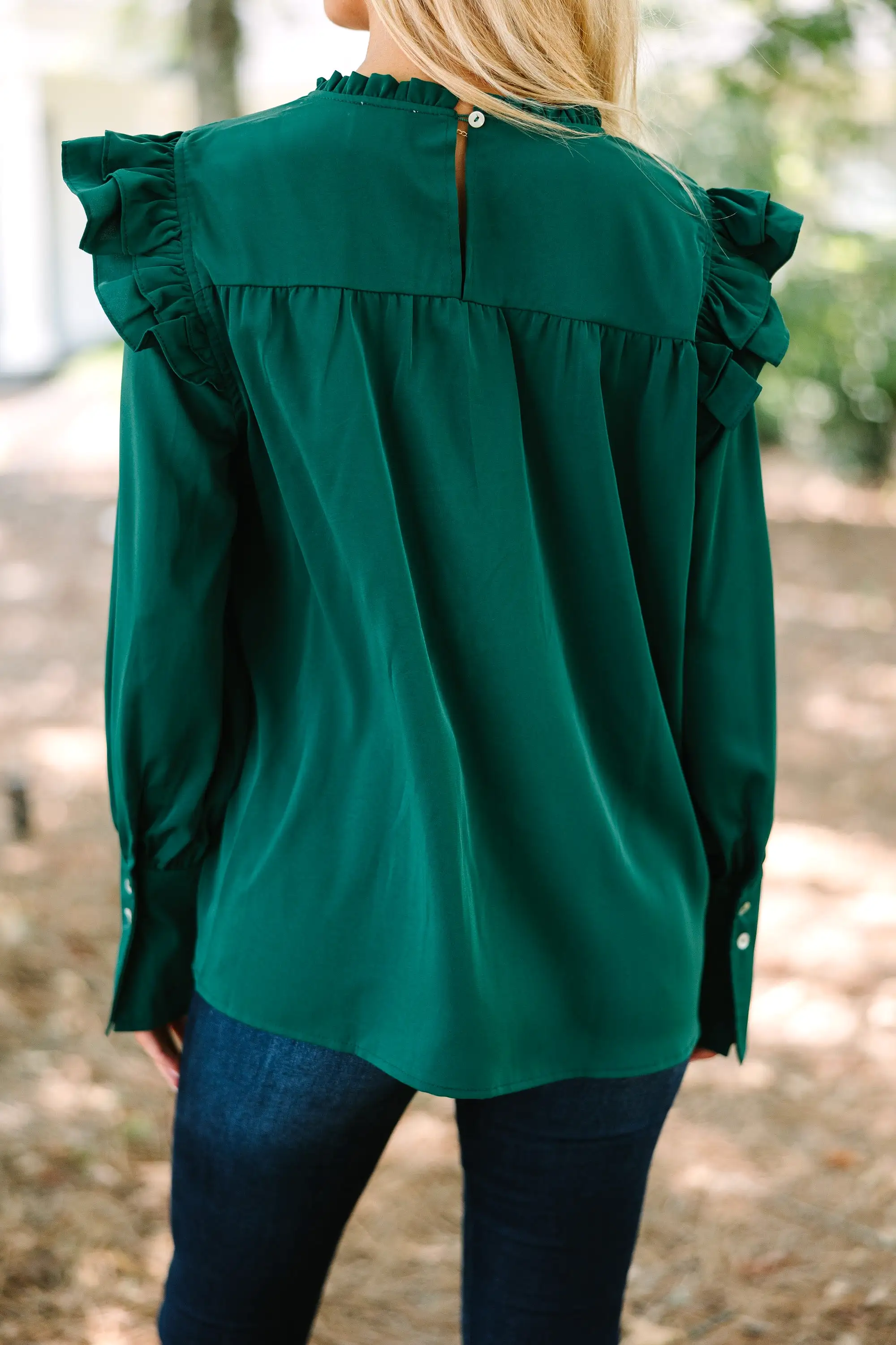 Save Your Applause Emerald Green Ruffled Blouse