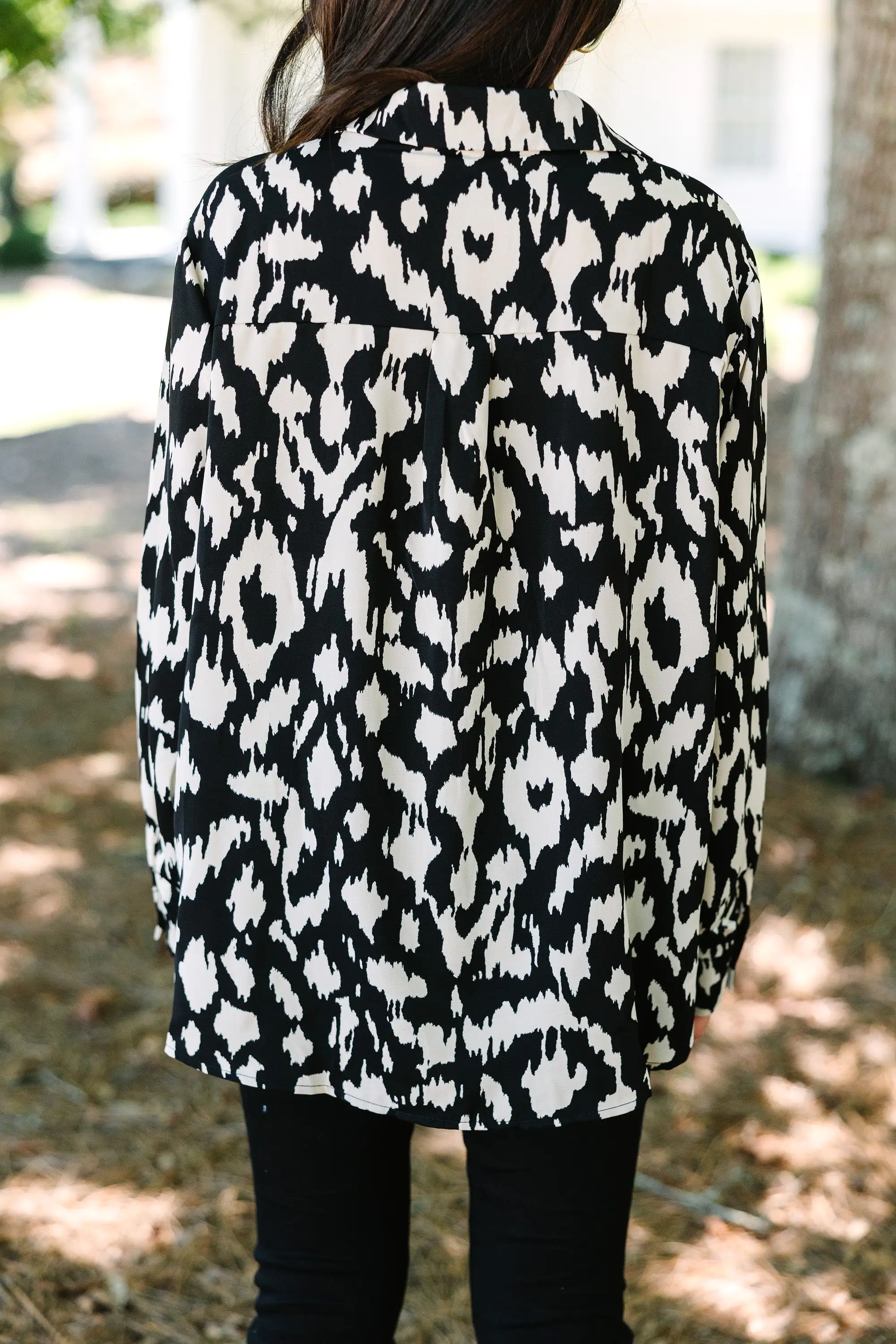 See The Light Black Animal Print Blouse