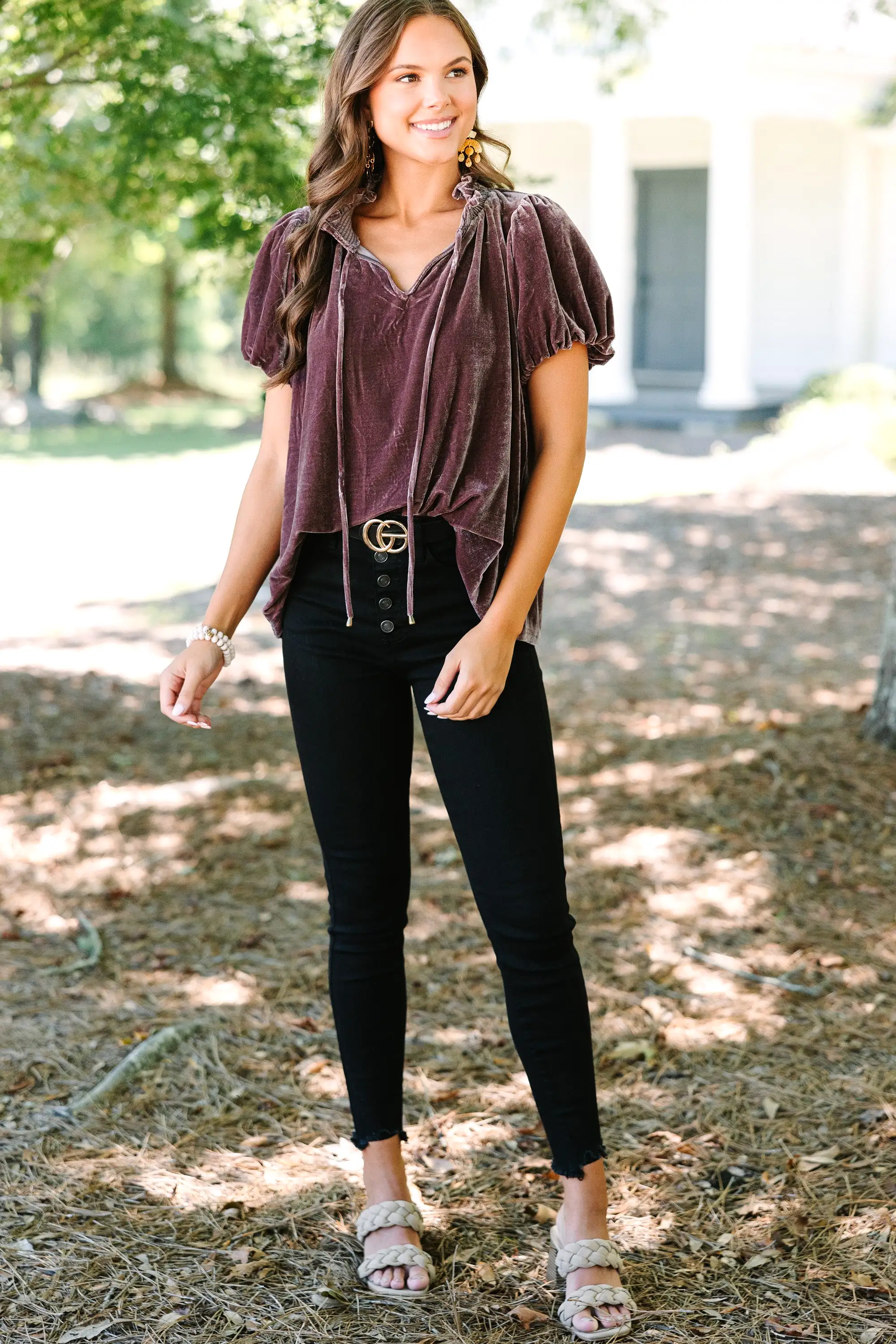 Show Your Hand Mocha Brown Velvet Blouse