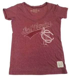 South Carolina Gamecocks Retro Brand WOMENS Maroon V-Neck T-Shirt (M)