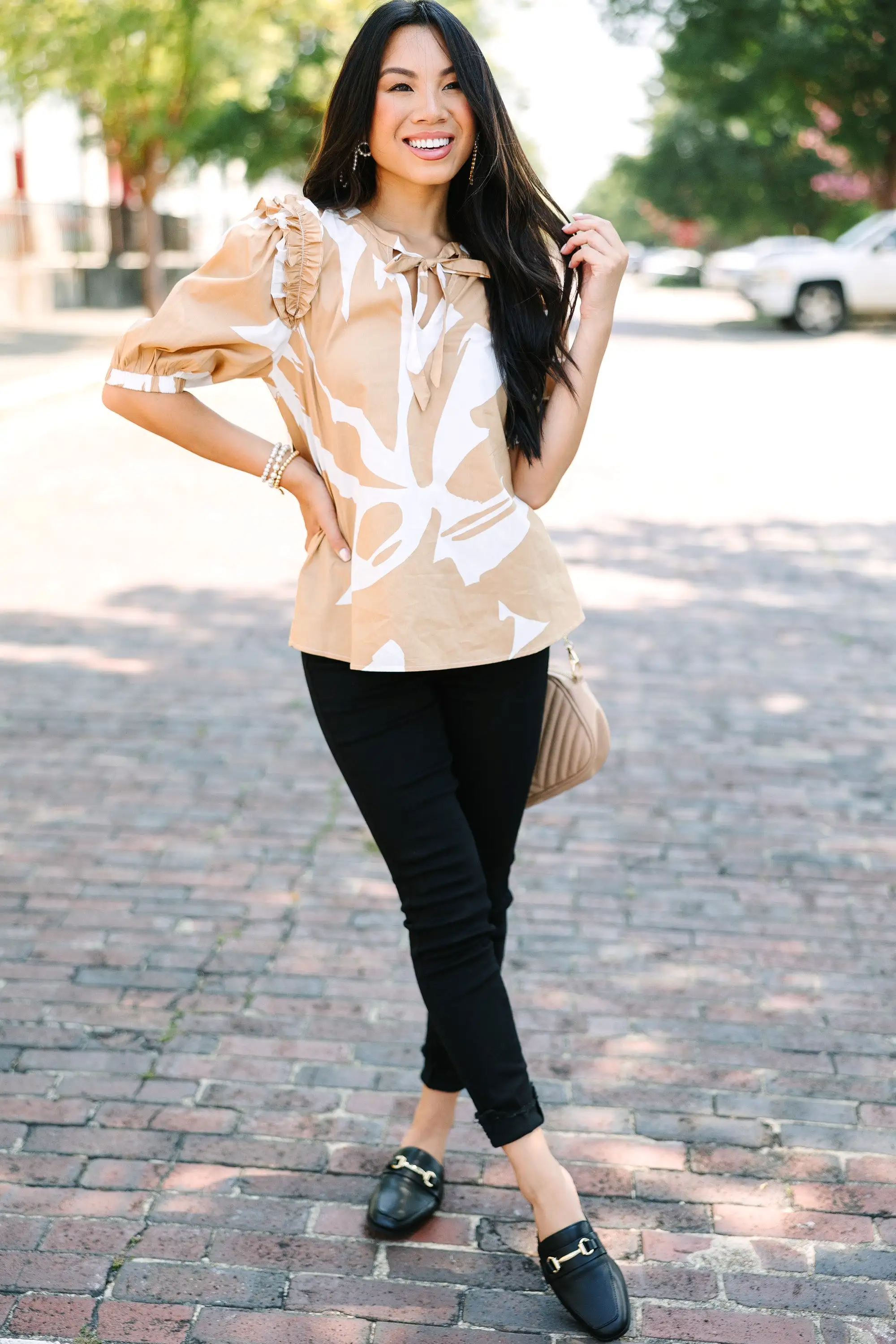 Sugarlips: Have It Your Way Camel Brown Abstract Blouse