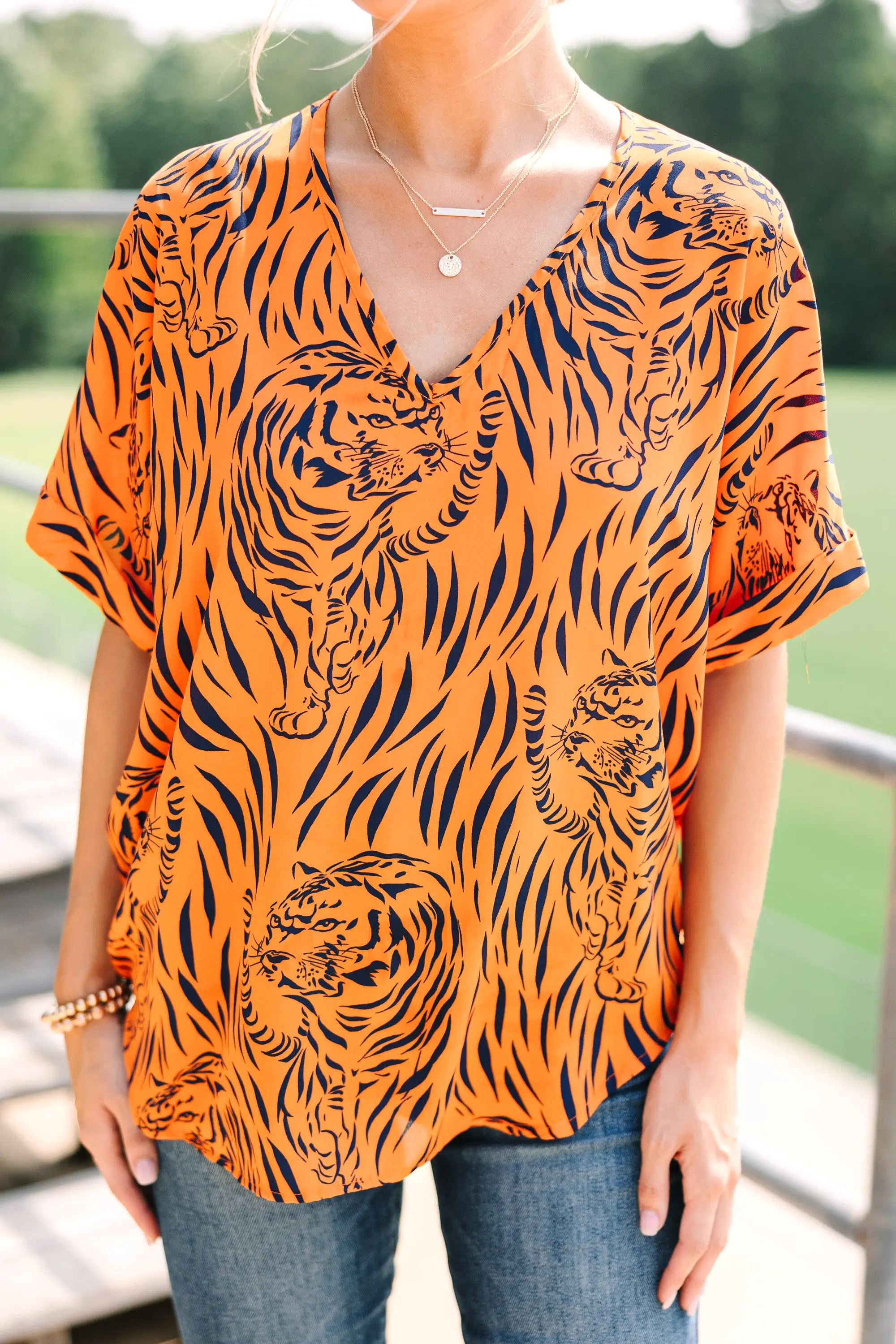 The Madison Orange Tiger Stripe Blouse