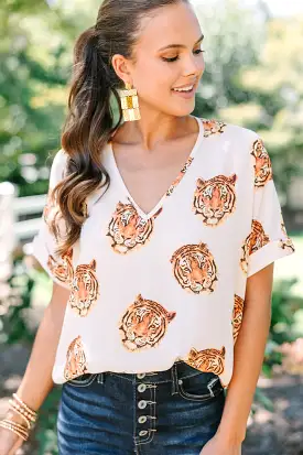 The Madison White Tiger Print Blouse