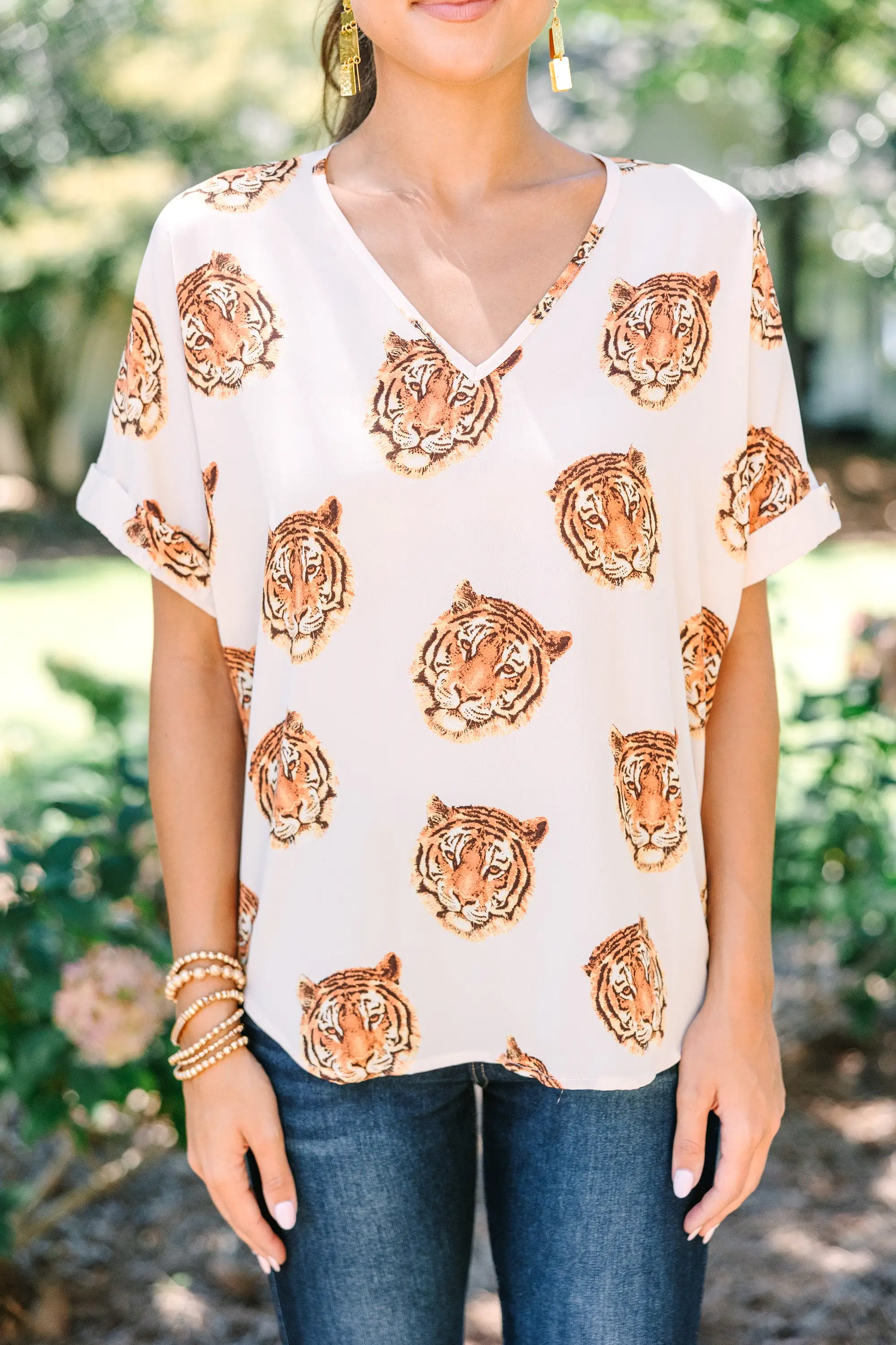 The Madison White Tiger Print Blouse