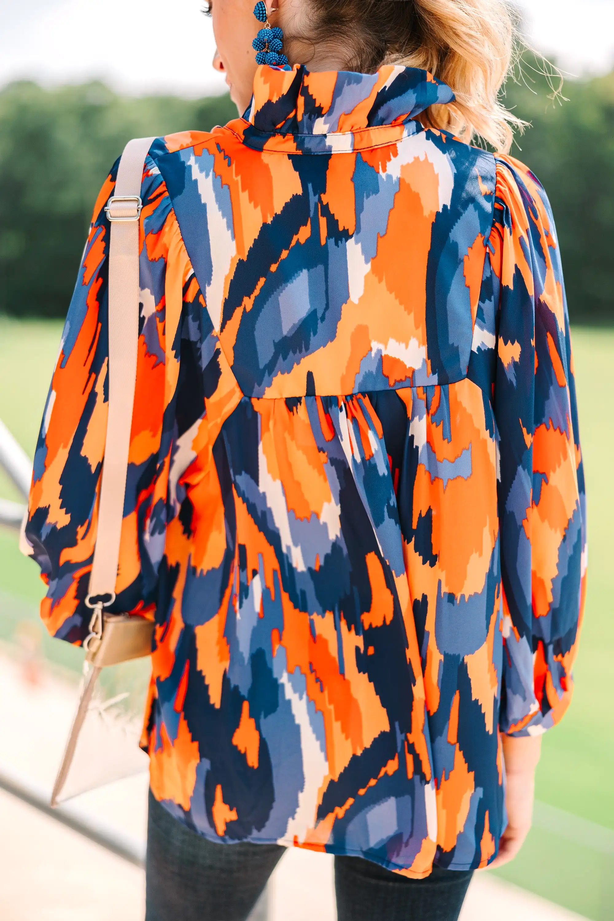 The Morgan Orange And Blue Abstract Blouse