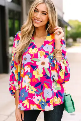 The Serena Fuchsia Pink Floral Blouse