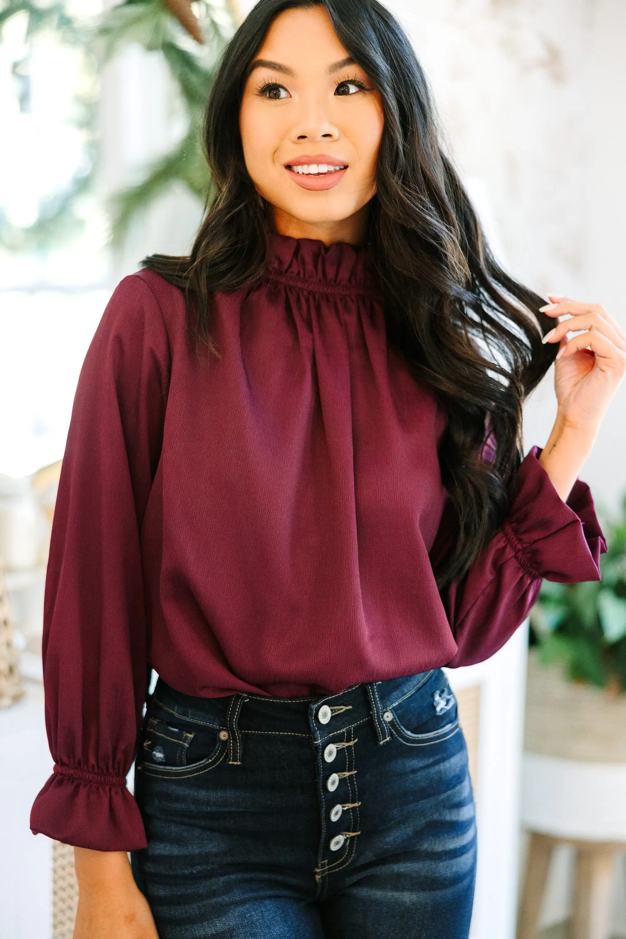 Tried and True Plum Purple Ruffled Blouse