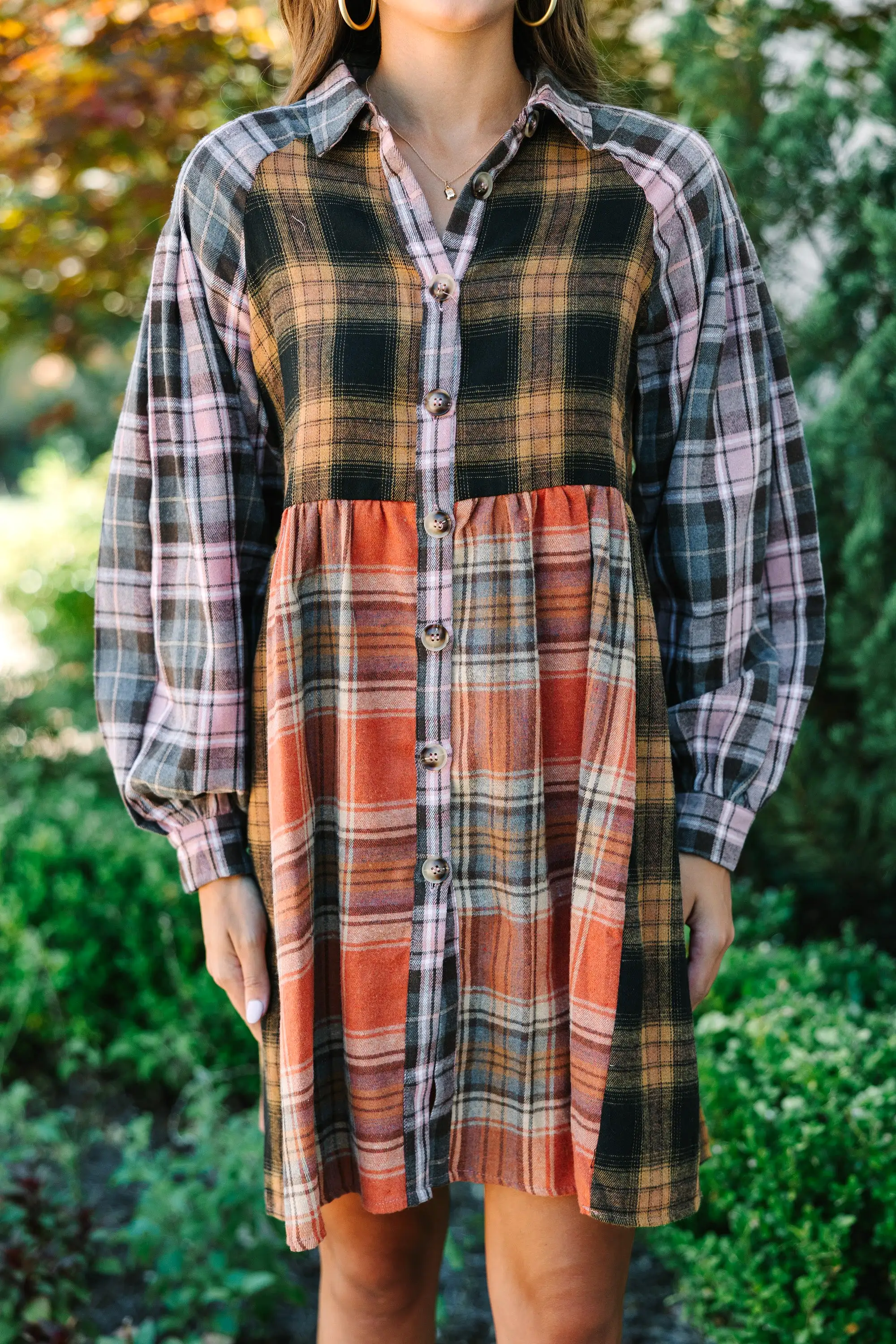 Turn You Around Orange Plaid Dress