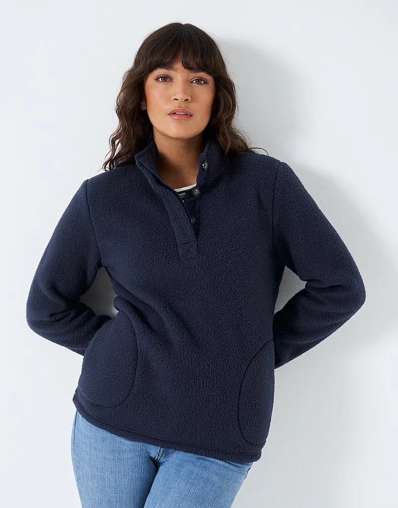 Women's Button Neck Fleece Sweatshirt from Crew Clothing Company - Navy