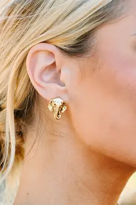 Yochi: Elephant Gold Stud Earrings