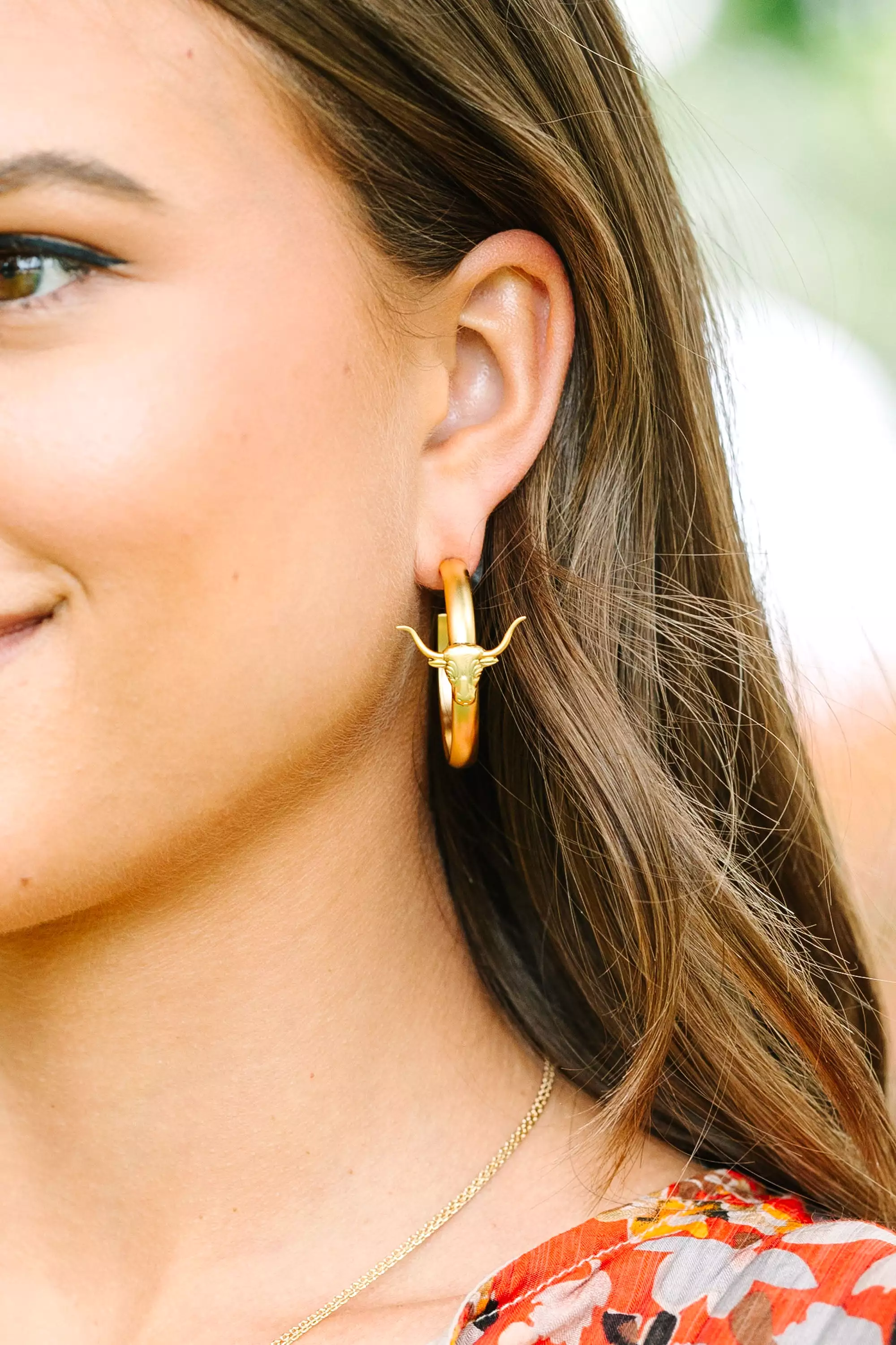 Yochi: Longhorn Gold Hoop Earrings