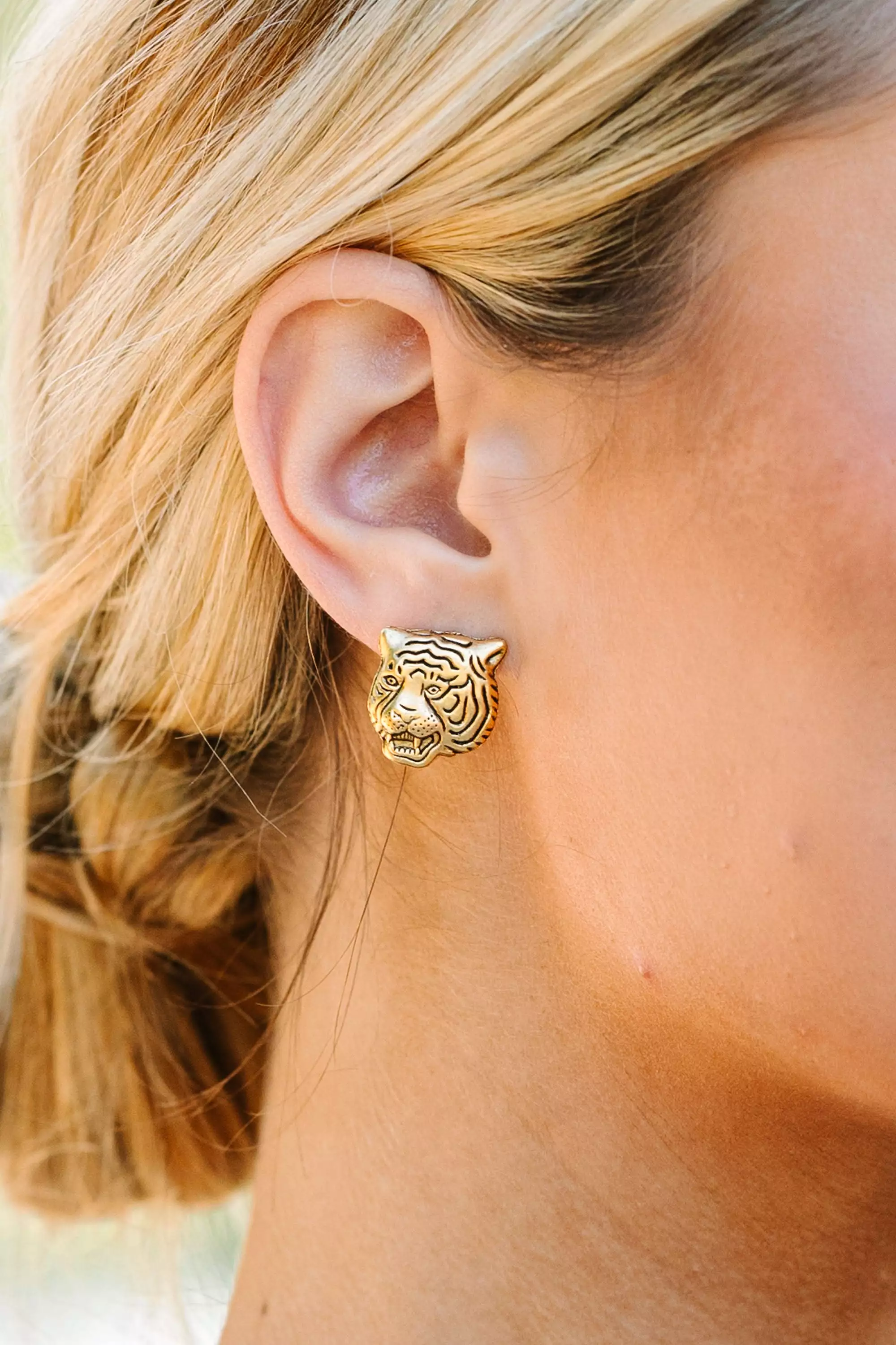 Yochi: Tiger Gold Stud Earrings