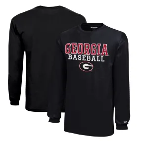 Youth Champion  Black Georgia Bulldogs Stacked Logo Long Sleeve Baseball T-Shirt