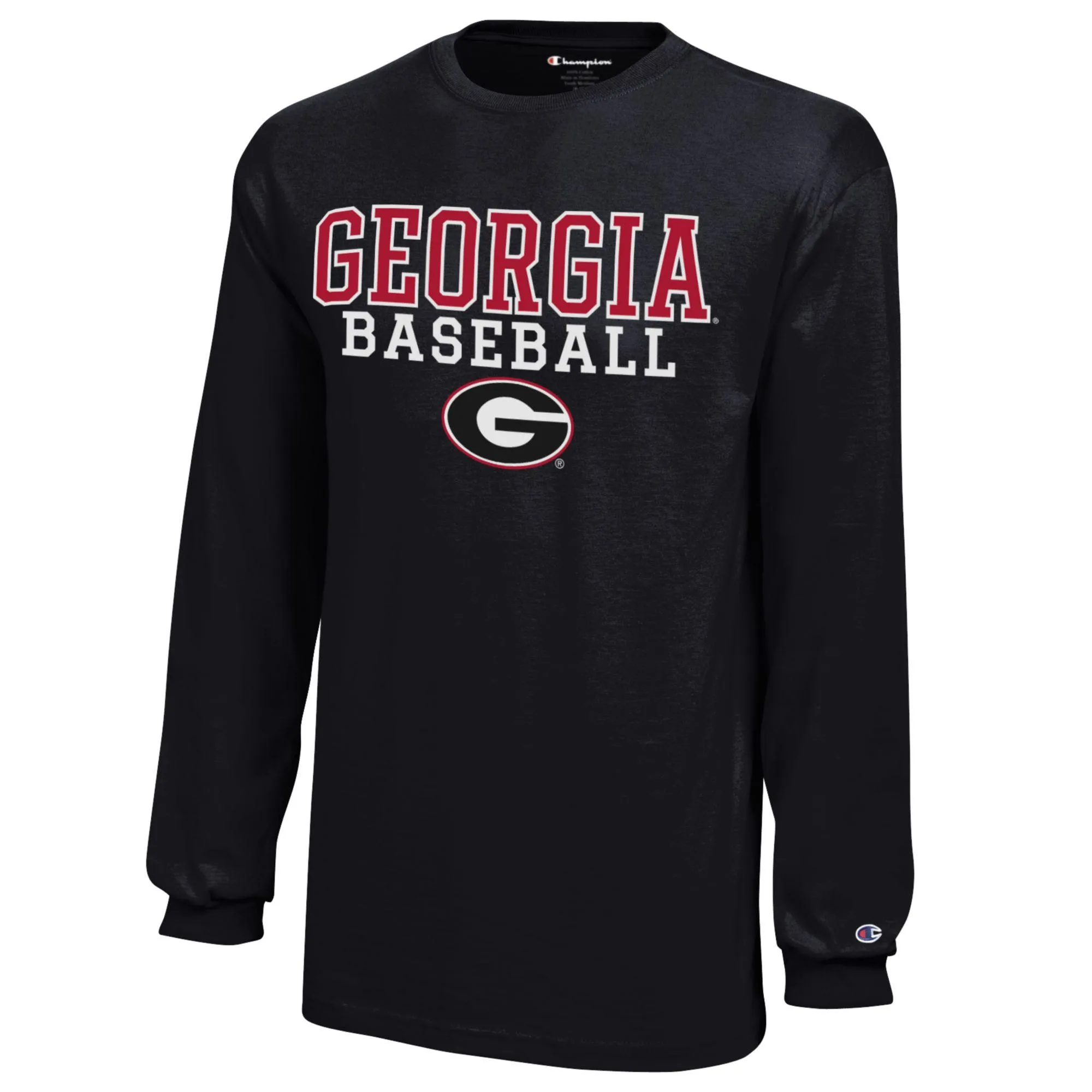 Youth Champion  Black Georgia Bulldogs Stacked Logo Long Sleeve Baseball T-Shirt