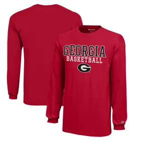 Youth Champion  Red Georgia Bulldogs Stacked Logo Long Sleeve Basketball T-Shirt