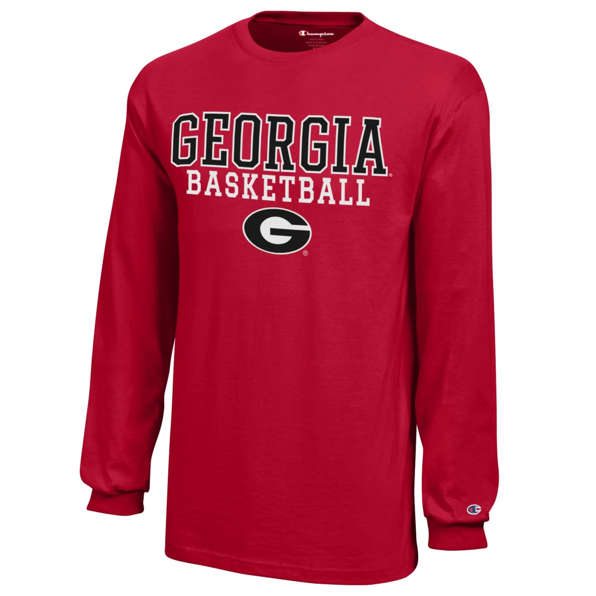 Youth Champion  Red Georgia Bulldogs Stacked Logo Long Sleeve Basketball T-Shirt